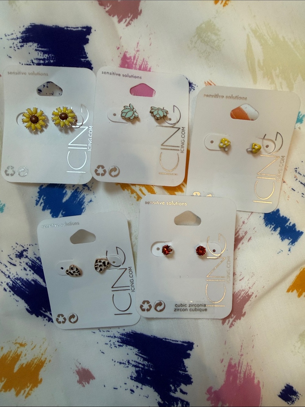 Lot of Icing Kids Stud Earrings - Yellow, Red, Mint & Leopard